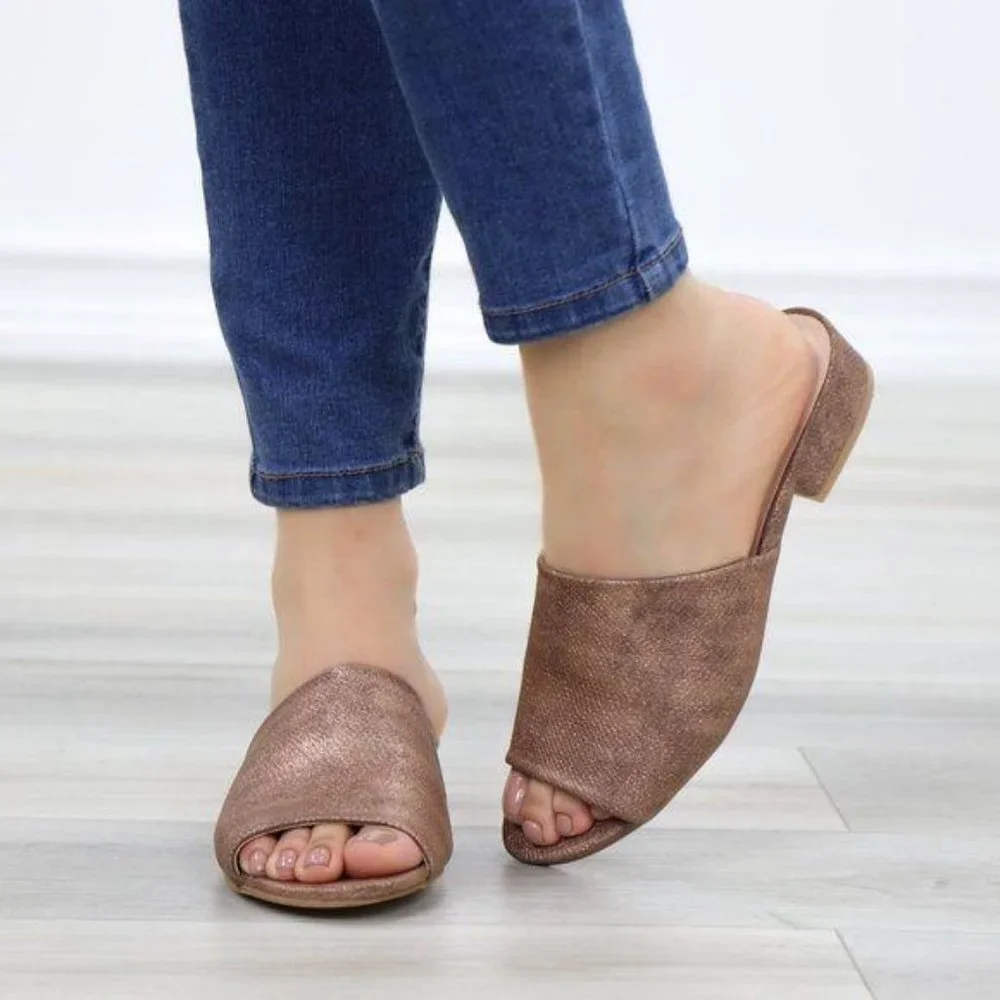 Flat Slip On Loafer Metallic Copper Sandal - Picture 8 of 10